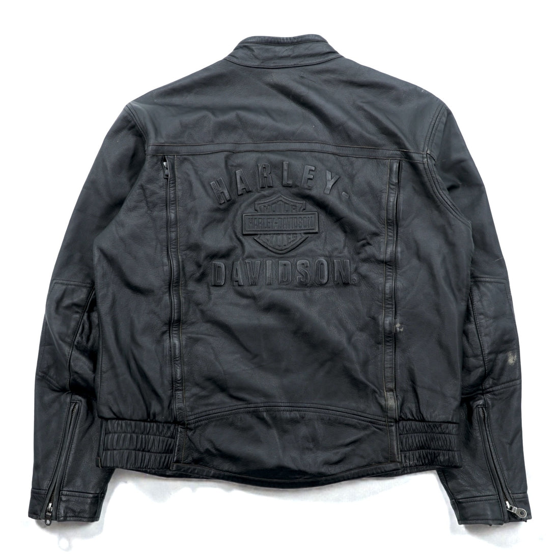 HARLEY DAVIDSON Single Riders Jacket L Black Genuine Leather Back Logo Embossed