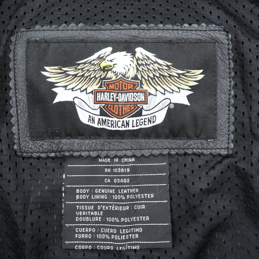 HARLEY DAVIDSON Single Riders Jacket L Black Genuine Leather Back Logo Embossed