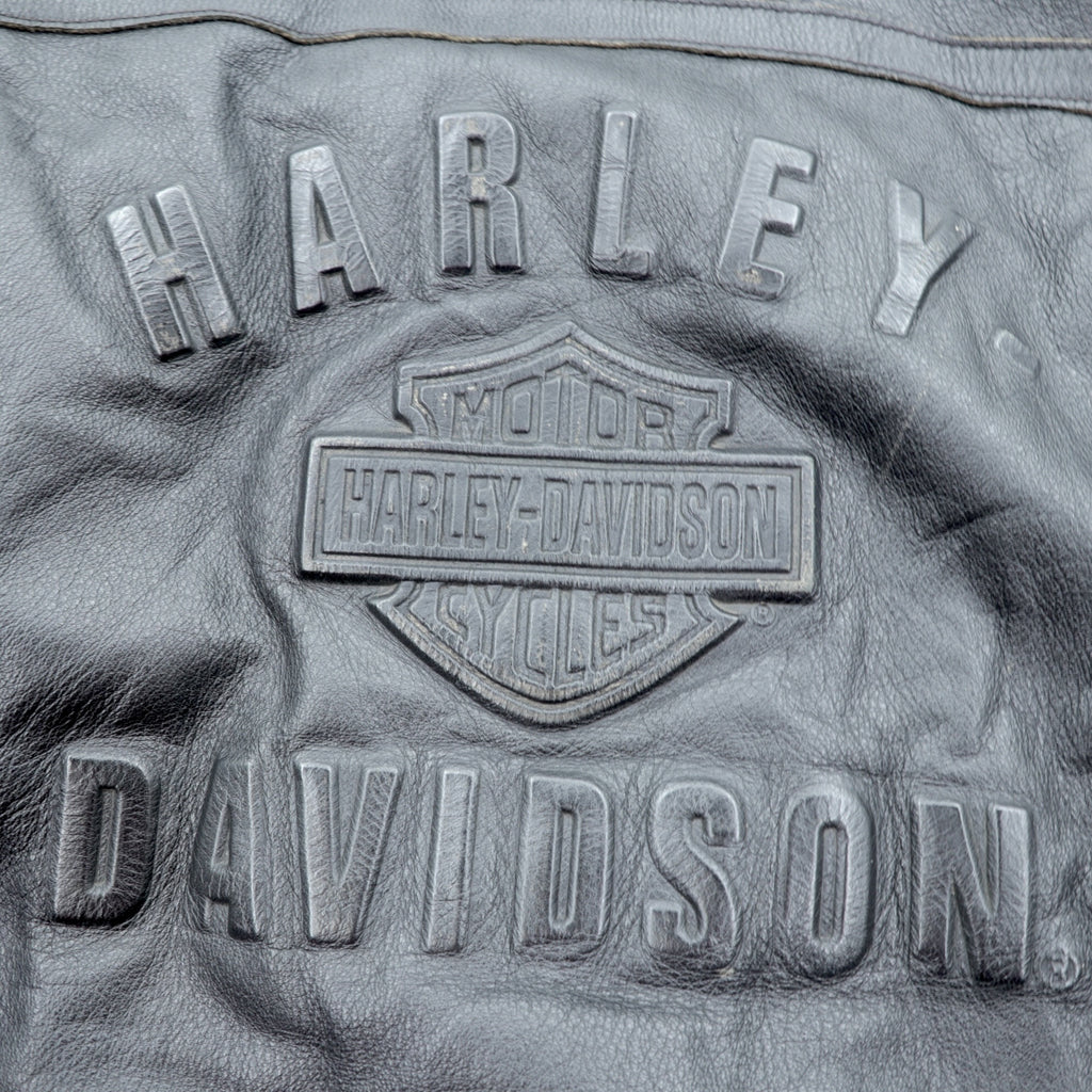 HARLEY DAVIDSON Single Riders Jacket L Black Genuine Leather Back Logo Embossed