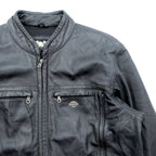 HARLEY DAVIDSON Single Riders Jacket L Black Genuine Leather Back Logo Embossed