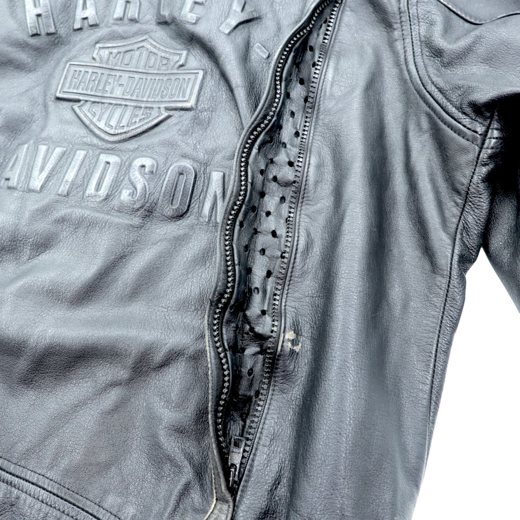 HARLEY DAVIDSON Single Riders Jacket L Black Genuine Leather Back Logo Embossed