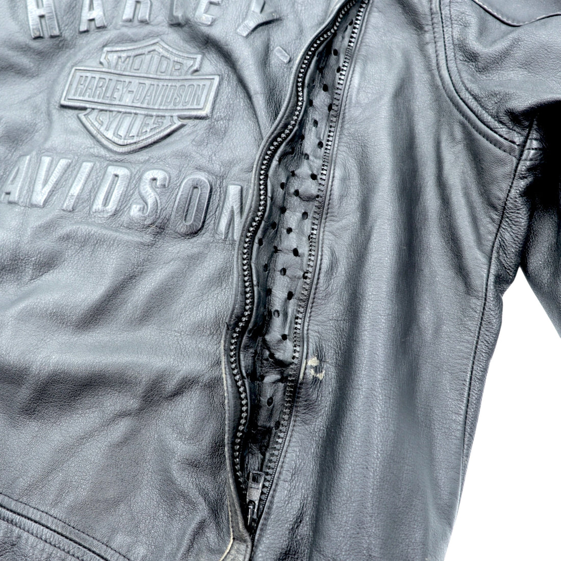 HARLEY DAVIDSON Single Riders Jacket L Black Genuine Leather Back Logo Embossed