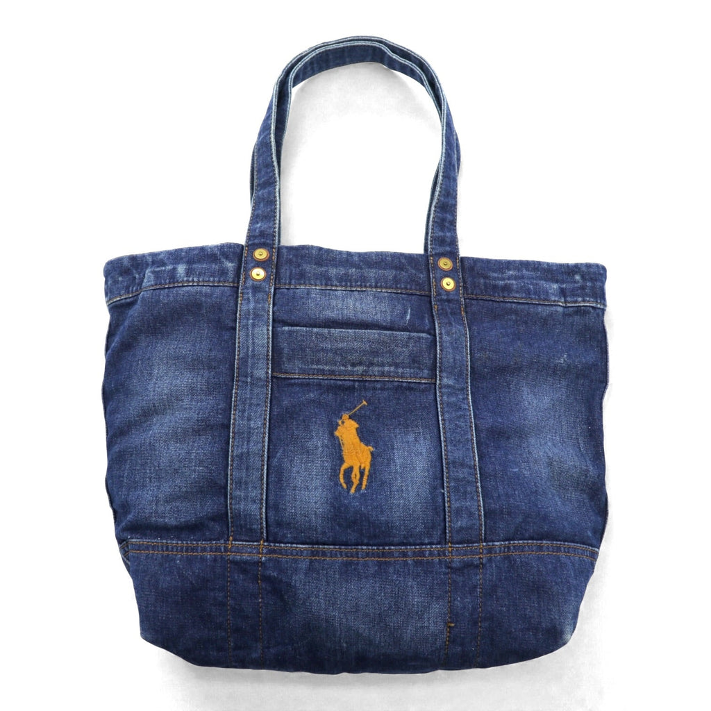Polo Ralph Lauren ビッグポニー刺繍 ヴィンテージウォッシュ加工 デニム トートバッグ ジップ開閉 インディゴ