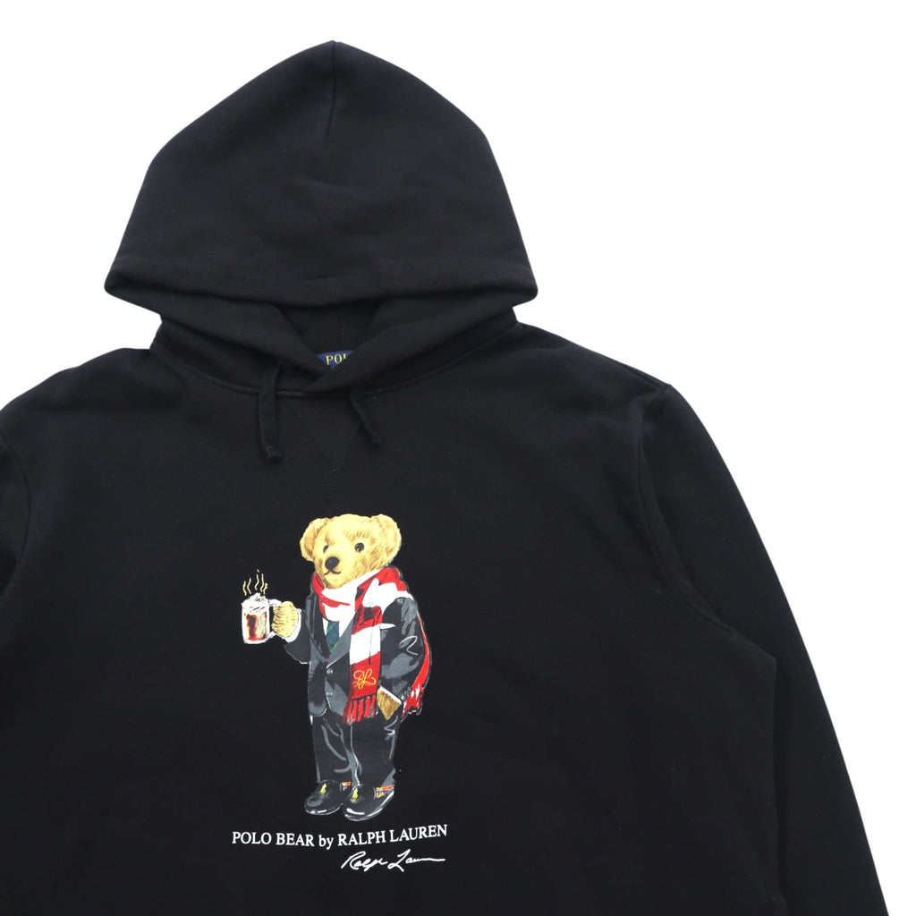 Polo Ralph Lauren ポロベア 前V プルオーバー パーカー L ブラック サイドポケット