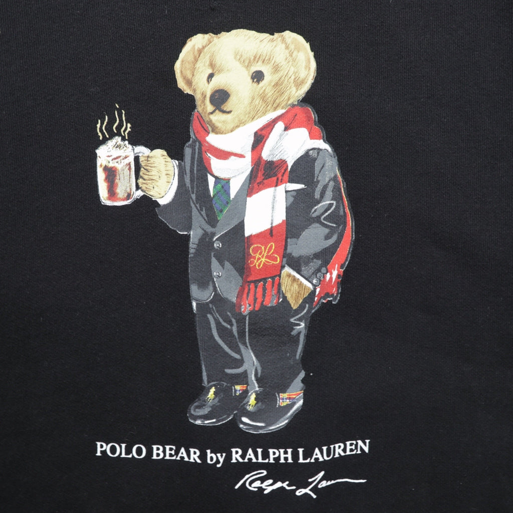 Polo Ralph Lauren ポロベア 前V プルオーバー パーカー L ブラック サイドポケット