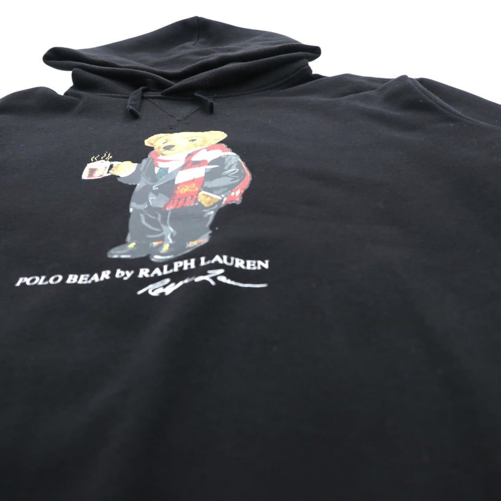 Polo Ralph Lauren ポロベア 前V プルオーバー パーカー L ブラック サイドポケット