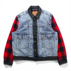 Levi's PREMIUM Type II Hybrid Trucker Jacket, Big E Denim Size M, Pleated, Reconstructed Buffalo Check Flannel, 77382-0000
