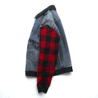Levi's PREMIUM Type II Hybrid Trucker Jacket, Big E Denim Size M, Pleated, Reconstructed Buffalo Check Flannel, 77382-0000
