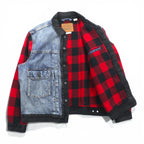 Levi's PREMIUM Type II Hybrid Trucker Jacket, Big E Denim Size M, Pleated, Reconstructed Buffalo Check Flannel, 77382-0000