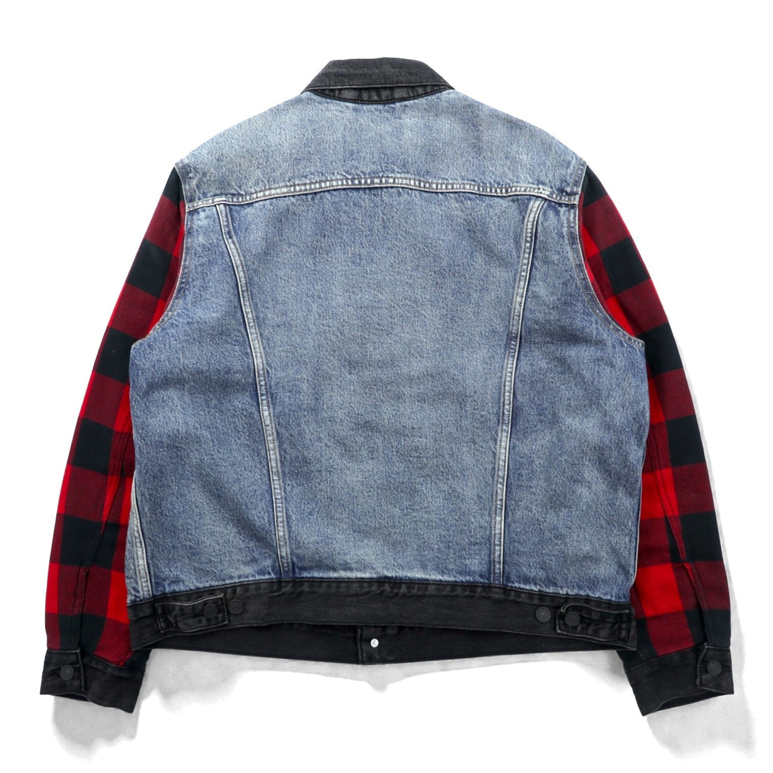Levi's PREMIUM Type II Hybrid Trucker Jacket, Big E Denim Size M, Pleated, Reconstructed Buffalo Check Flannel, 77382-0000