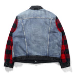 Levi's PREMIUM Type II Hybrid Trucker Jacket, Big E Denim Size M, Pleated, Reconstructed Buffalo Check Flannel, 77382-0000