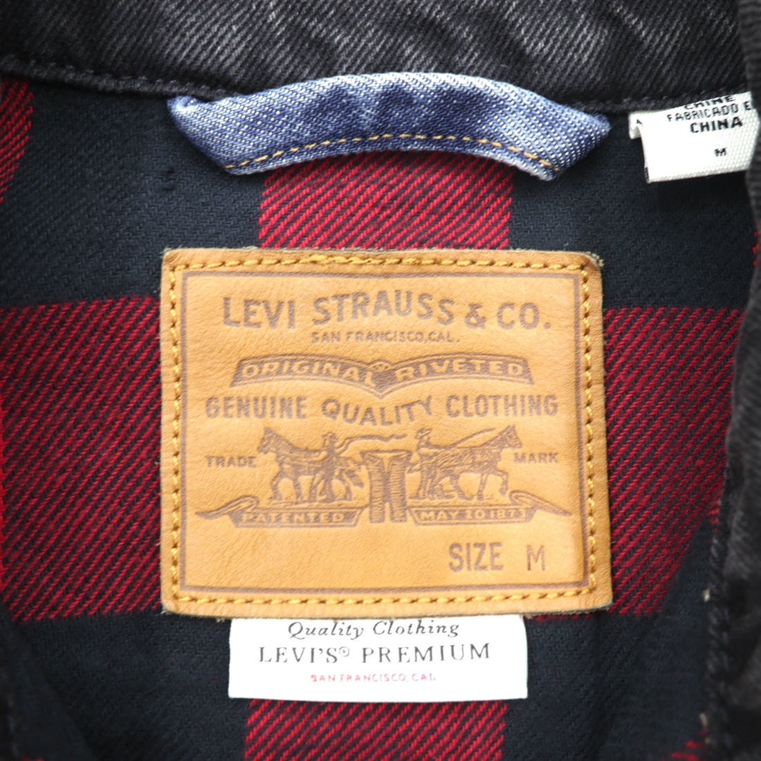 Levi's PREMIUM Type II Hybrid Trucker Jacket, Big E Denim Size M, Pleated, Reconstructed Buffalo Check Flannel, 77382-0000