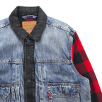 Levi's PREMIUM Type II Hybrid Trucker Jacket, Big E Denim Size M, Pleated, Reconstructed Buffalo Check Flannel, 77382-0000
