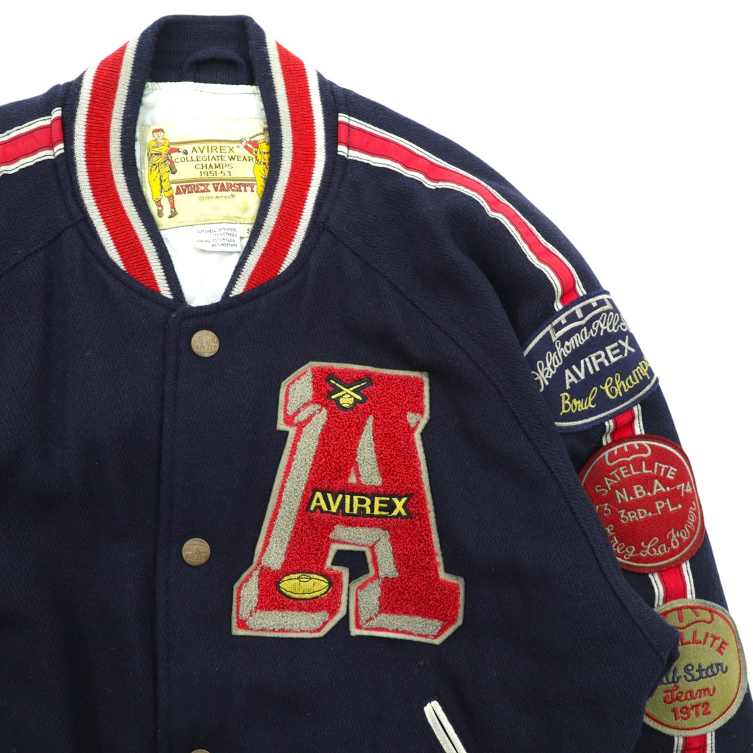 AVIREX 90s Vintage COLLEGIATE WEAR CHAMPS 1951-53 Varsity Jacket, Large, Wool, Lettered Patch
