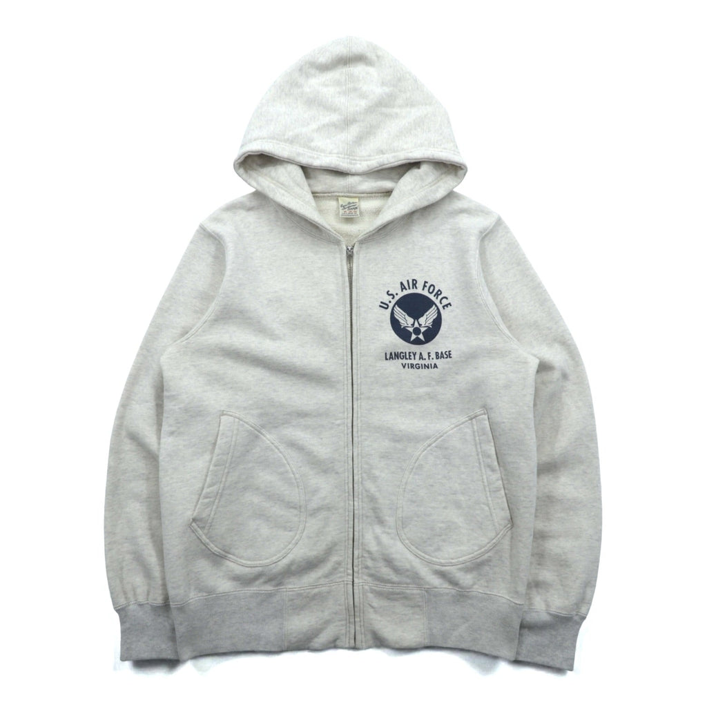 BUZZ RICKSON'S U.S. AIR FORCE Dye-In Print Zip Hoodie, Size M, Gray Cotton, LANGLEY, A.F. BASE, VIRGINIA