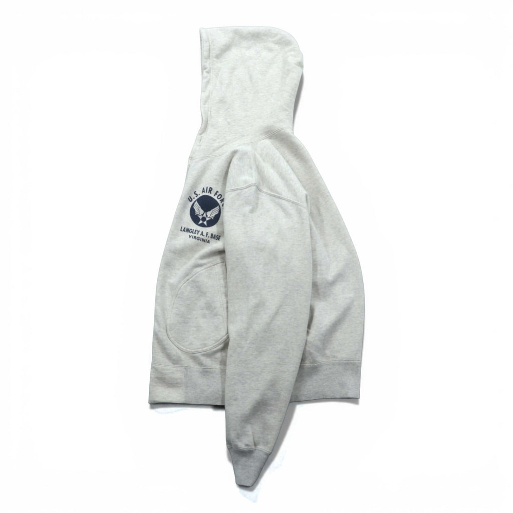 BUZZ RICKSON'S U.S. AIR FORCE Dye-In Print Zip Hoodie, Size M, Gray Cotton, LANGLEY, A.F. BASE, VIRGINIA