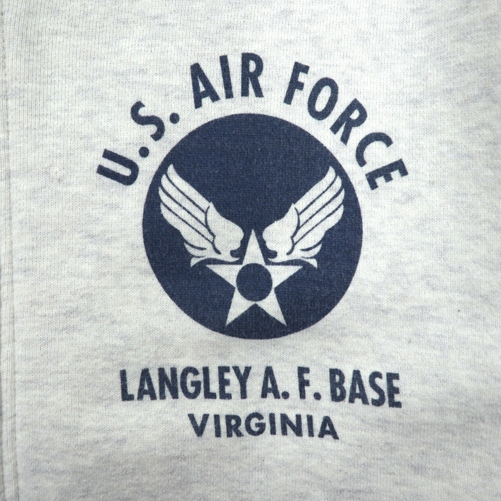 BUZZ RICKSON'S U.S. AIR FORCE Dye-In Print Zip Hoodie, Size M, Gray Cotton, LANGLEY, A.F. BASE, VIRGINIA