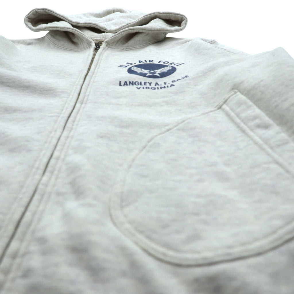 BUZZ RICKSON'S U.S. AIR FORCE Dye-In Print Zip Hoodie, Size M, Gray Cotton, LANGLEY, A.F. BASE, VIRGINIA