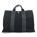 HERMES フランス製 フールトゥ MM トートバッグ ブラック コットン キャンバス