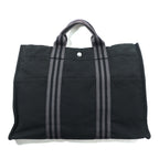 HERMES フランス製 フールトゥ MM トートバッグ ブラック コットン キャンバス