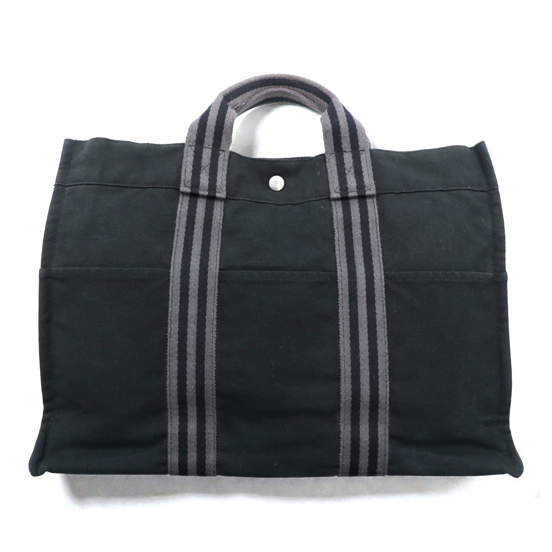 HERMES フランス製 フールトゥ MM トートバッグ ブラック コットン キャンバス