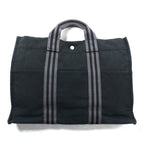 HERMES フランス製 フールトゥ MM トートバッグ ブラック コットン キャンバス