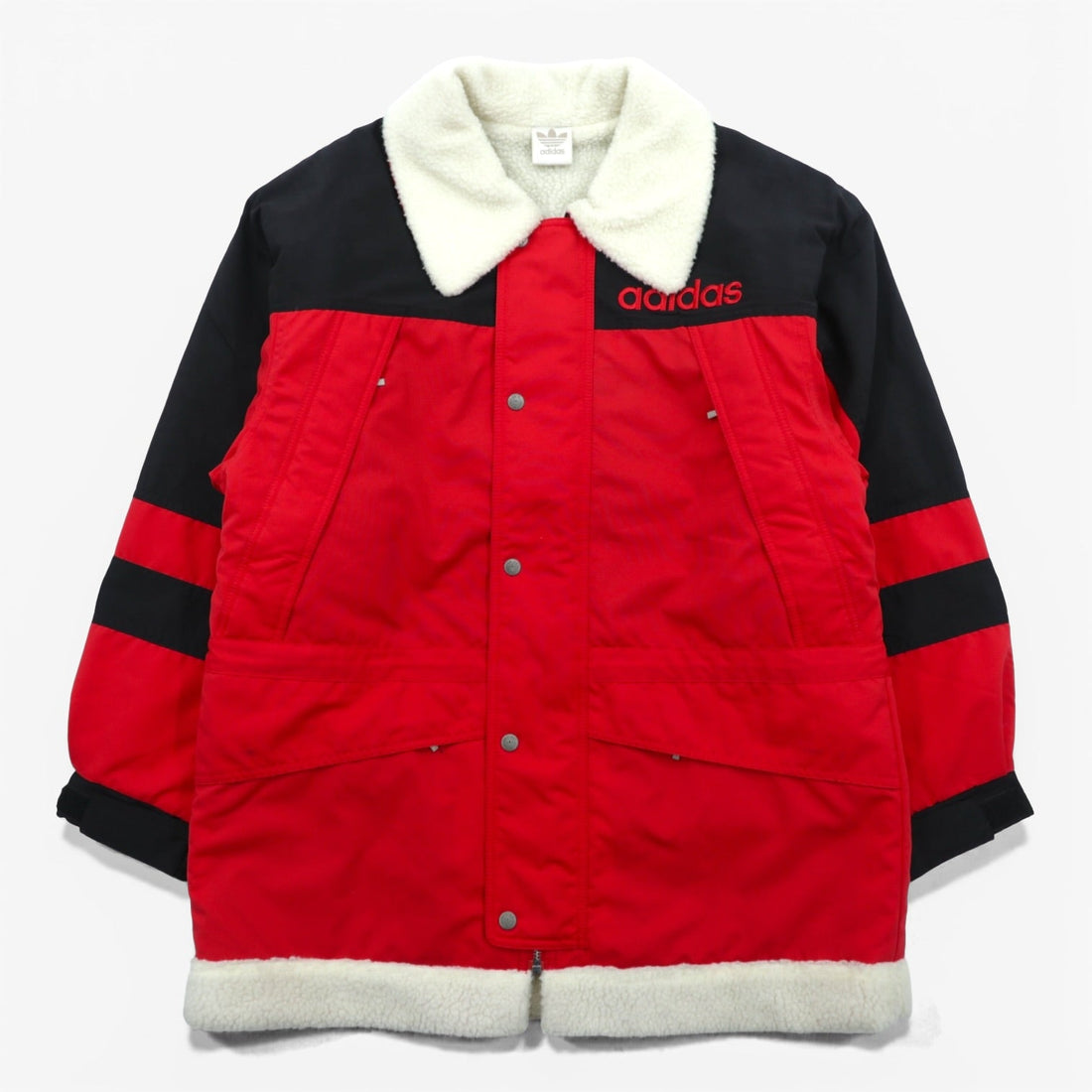 adidas 80年代 日本製 裏ボア ナイロンジャケット コート L レッド ドローコード デサント社製