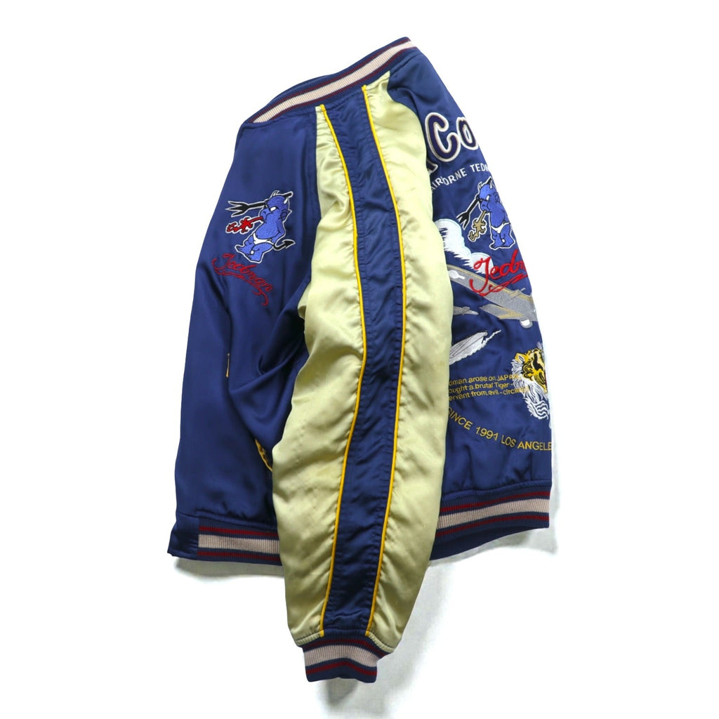 TEDMAN 90s Sukajan Souvenir Jacket, Large, Blue Nylon, TED COMPANY Tiger Print, US AIRBORNE Embroidery