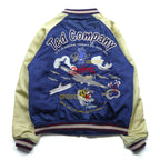 TEDMAN 90s Sukajan Souvenir Jacket, Large, Blue Nylon, TED COMPANY Tiger Print, US AIRBORNE Embroidery