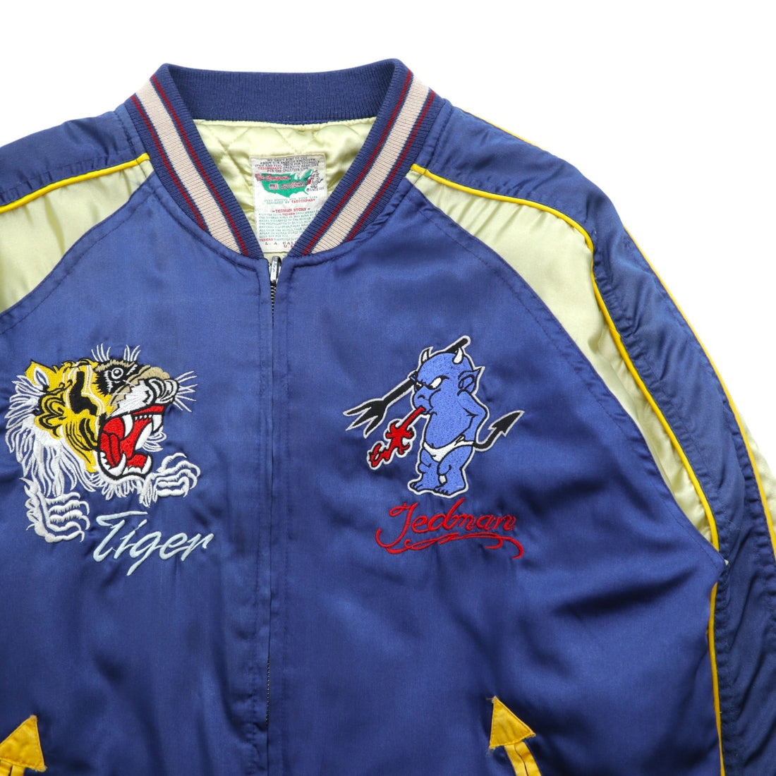 TEDMAN 90s Sukajan Souvenir Jacket, Large, Blue Nylon, TED COMPANY Tiger Print, US AIRBORNE Embroidery