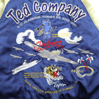 TEDMAN 90s Sukajan Souvenir Jacket, Large, Blue Nylon, TED COMPANY Tiger Print, US AIRBORNE Embroidery
