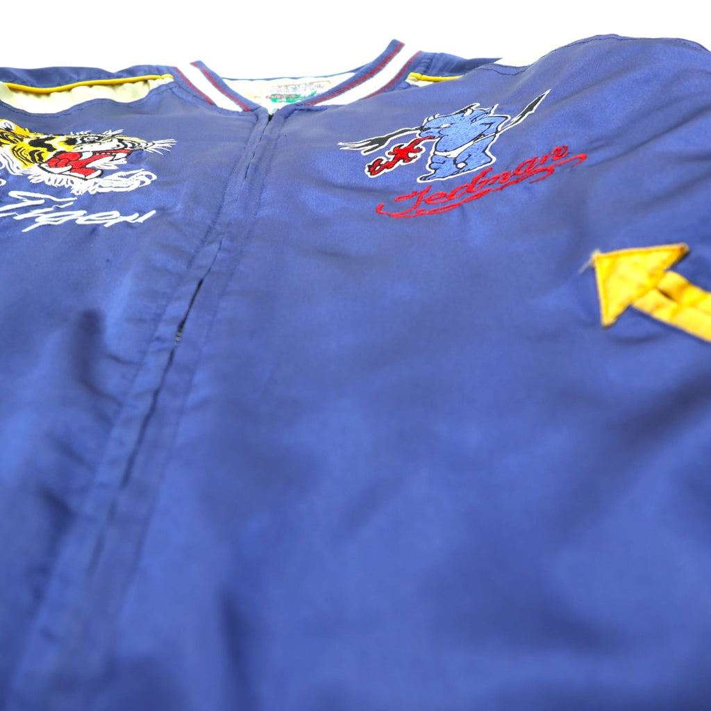 TEDMAN 90s Sukajan Souvenir Jacket, Large, Blue Nylon, TED COMPANY Tiger Print, US AIRBORNE Embroidery