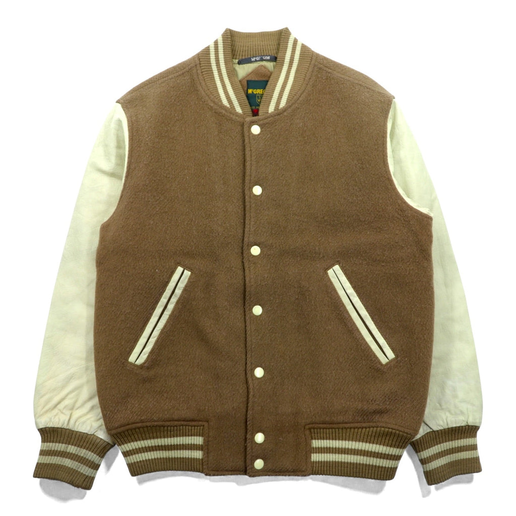 McGREGOR 90s Made in Japan Varsity Jacket M Beige Wool Cowhide with Leather Sleeves