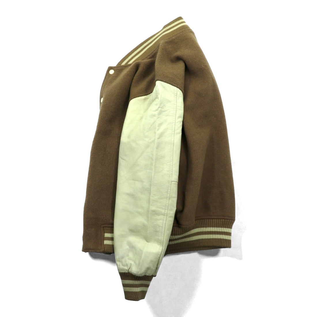 McGREGOR 90s Made in Japan Varsity Jacket M Beige Wool Cowhide with Leather Sleeves