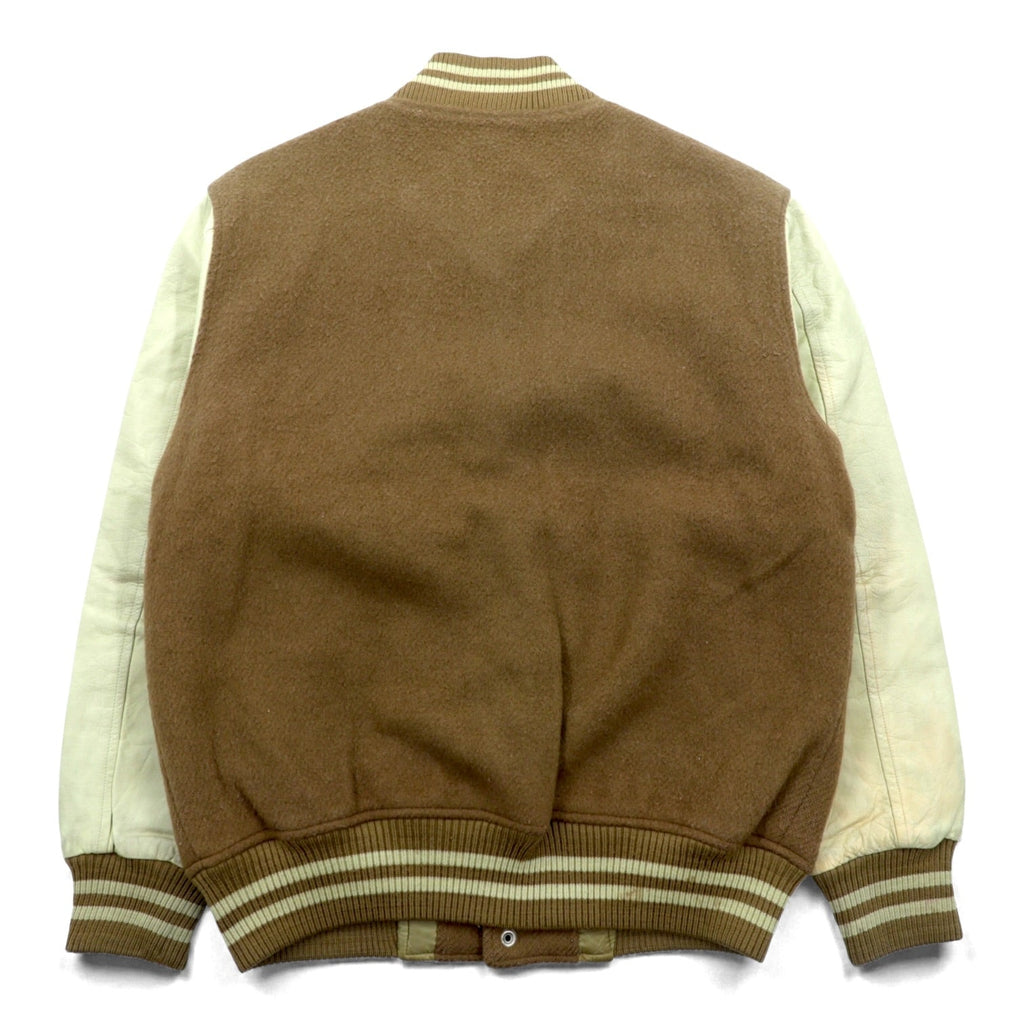 McGREGOR 90s Made in Japan Varsity Jacket M Beige Wool Cowhide with Leather Sleeves