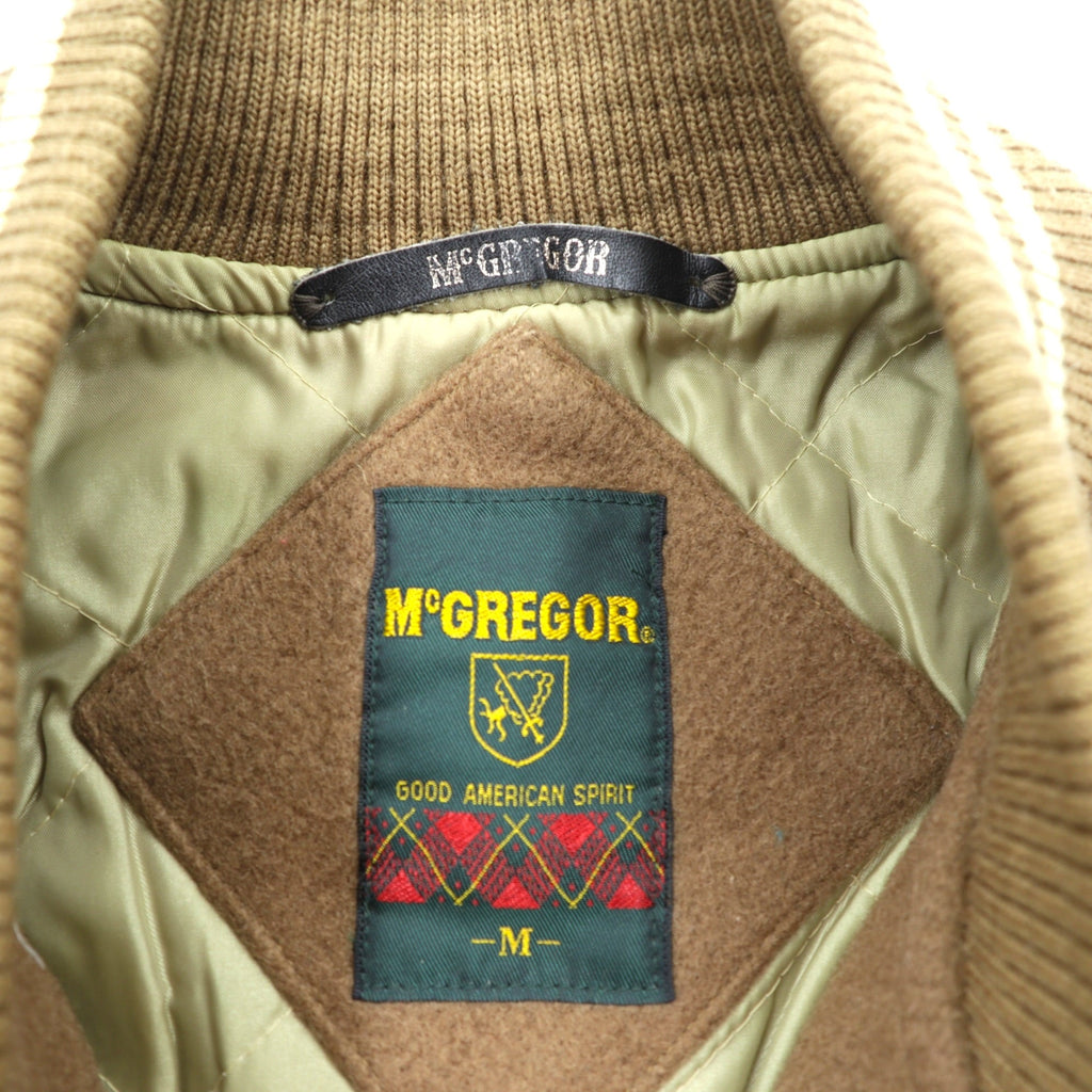 McGREGOR 90s Made in Japan Varsity Jacket M Beige Wool Cowhide with Leather Sleeves