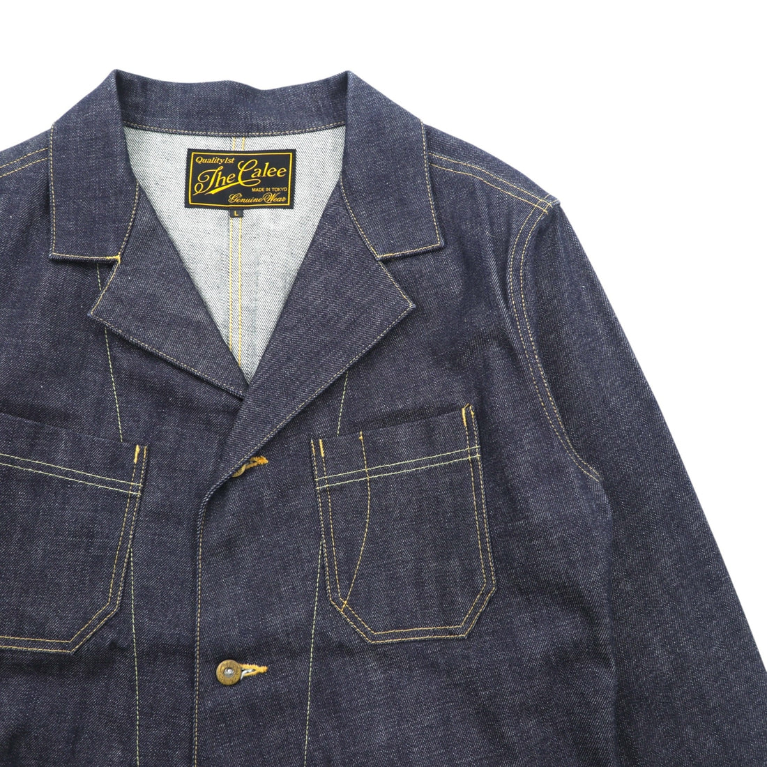 CALEE Made in Japan Rigid Denim Coverall L Blue Cotton Dark Navy
