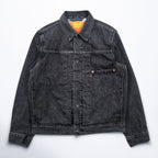 Levi's PREMIUM 1st Type Big E Denim Jacket, Black Cotton, 1 Trucker Size S, Wartime Model, Cinch Back, Double Pleats, Relaxed Fit, A3174-0000
