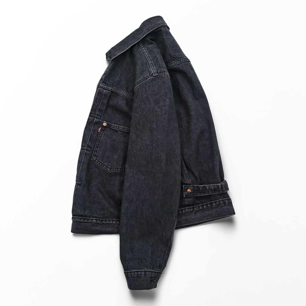 Levi's PREMIUM 1st Type Big E Denim Jacket, Black Cotton, 1 Trucker Size S, Wartime Model, Cinch Back, Double Pleats, Relaxed Fit, A3174-0000