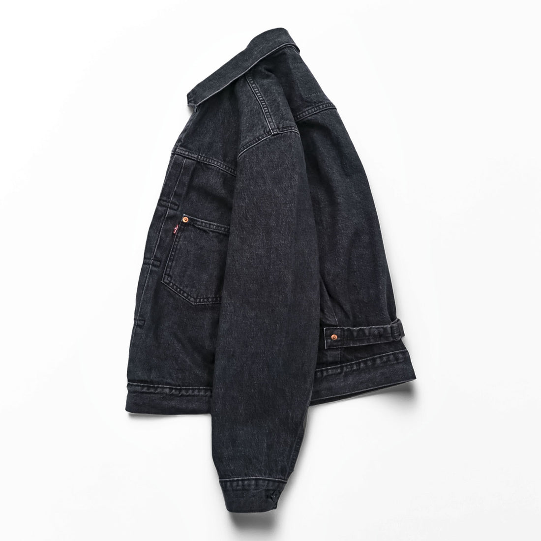Levi's PREMIUM 1st Type Big E Denim Jacket, Black Cotton, 1 Trucker Size S, Wartime Model, Cinch Back, Double Pleats, Relaxed Fit, A3174-0000