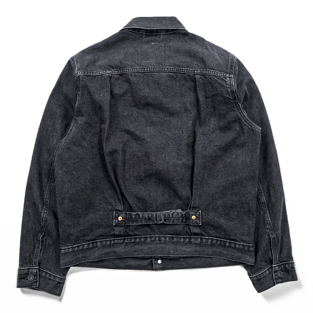 Levi's PREMIUM 1st Type Big E Denim Jacket, Black Cotton, 1 Trucker Size S, Wartime Model, Cinch Back, Double Pleats, Relaxed Fit, A3174-0000