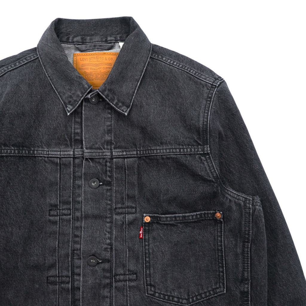 Levi's PREMIUM 1st Type Big E Denim Jacket, Black Cotton, 1 Trucker Size S, Wartime Model, Cinch Back, Double Pleats, Relaxed Fit, A3174-0000