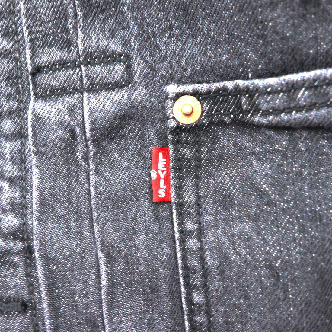Levi's PREMIUM 1st Type Big E Denim Jacket, Black Cotton, 1 Trucker Size S, Wartime Model, Cinch Back, Double Pleats, Relaxed Fit, A3174-0000