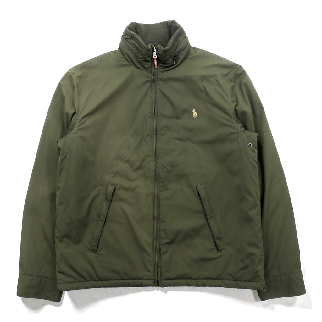 Polo Ralph Lauren 90s Swing Top Harrington Jacket, Medium, Khaki Polyester, Fleece Liner, Retractable Hood, Small Pony Embroidery