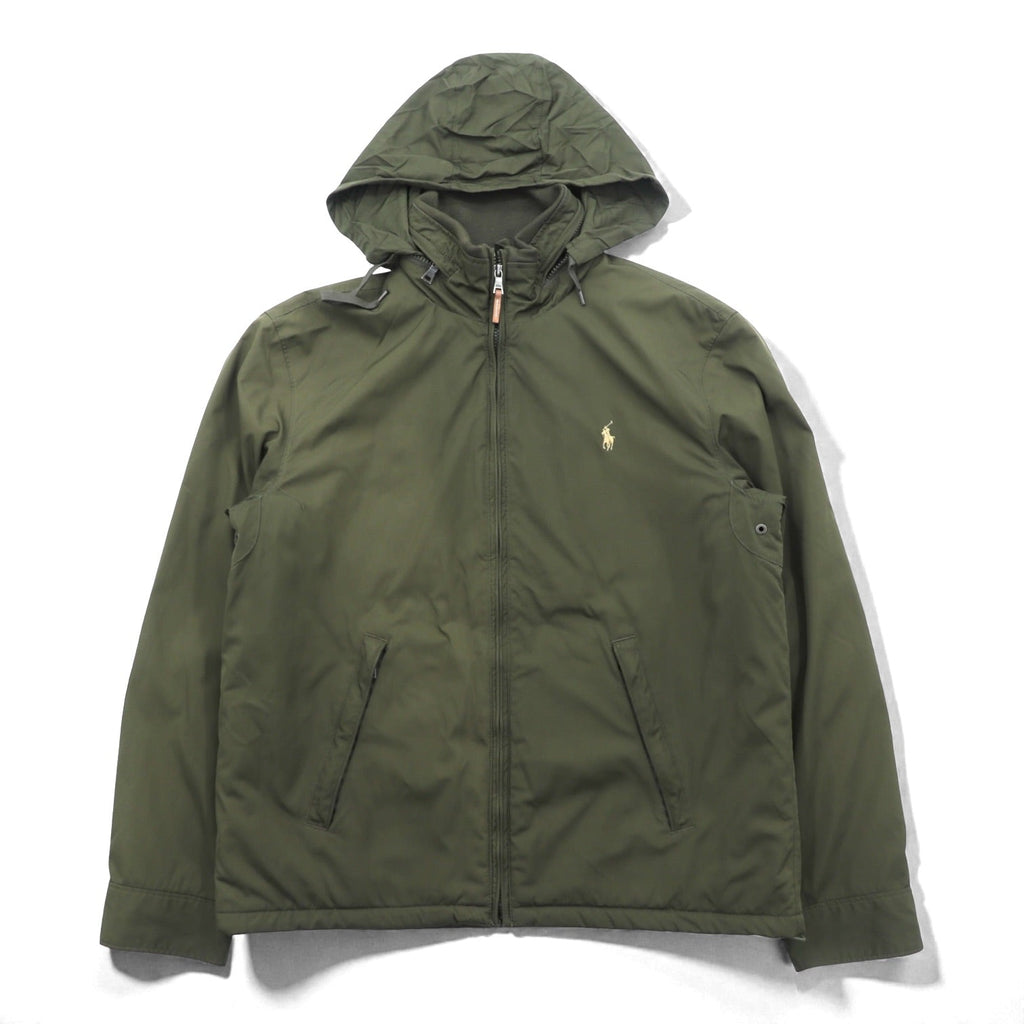 Polo Ralph Lauren 90s Swing Top Harrington Jacket, Medium, Khaki Polyester, Fleece Liner, Retractable Hood, Small Pony Embroidery