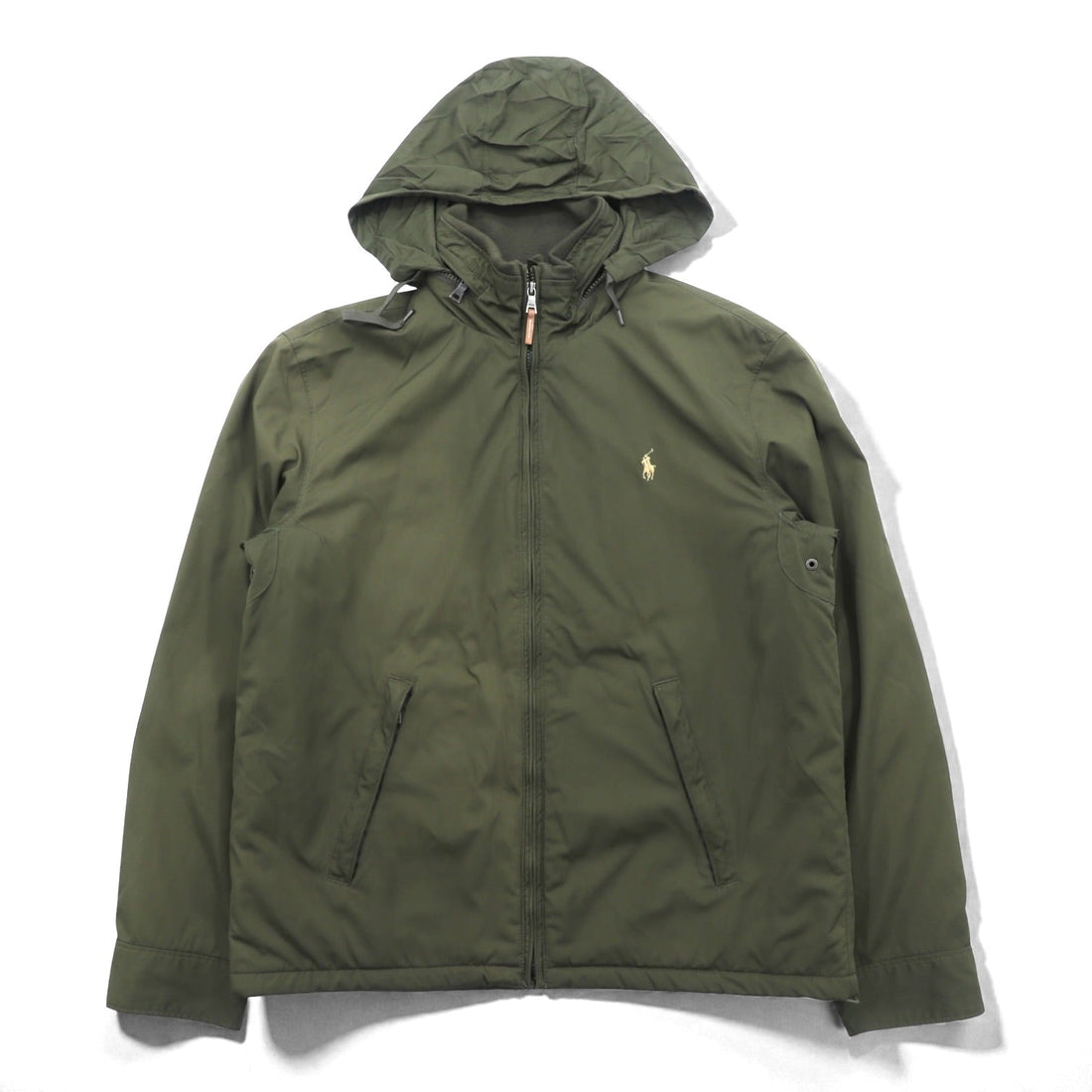Polo Ralph Lauren 90s Swing Top Harrington Jacket, Medium, Khaki Polyester, Fleece Liner, Retractable Hood, Small Pony Embroidery