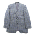 DAKS 80s Made in UK Glen Check 2B Tailored Jacket Blue Leather L Gray Wool PURE NEW
