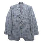 DAKS 80s Made in UK Glen Check 2B Tailored Jacket Blue Leather L Gray Wool PURE NEW