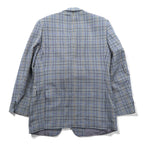 DAKS 80s Made in UK Glen Check 2B Tailored Jacket Blue Leather L Gray Wool PURE NEW