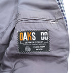 DAKS 80s Made in UK Glen Check 2B Tailored Jacket Blue Leather L Gray Wool PURE NEW